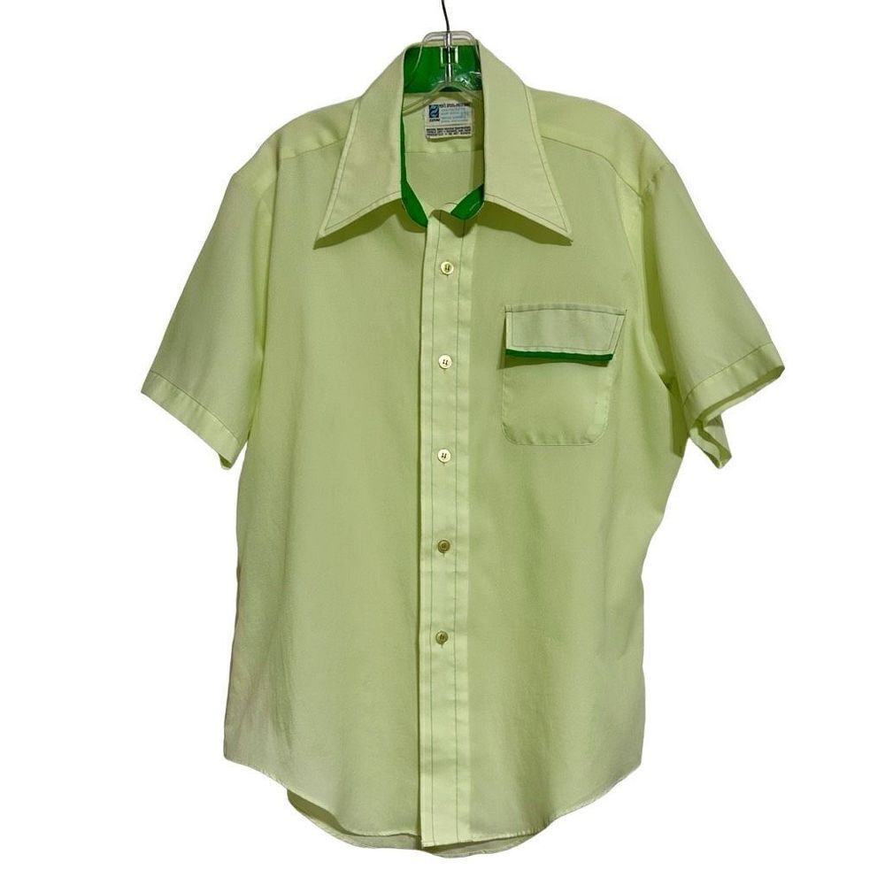 Zayre Buttons Up Shirt Men's Size L Vintage Collared Al Bundy Lime Short Sleeve